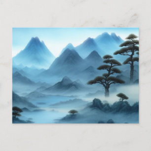 Chinese Painting Misty Landscape With River Postcard