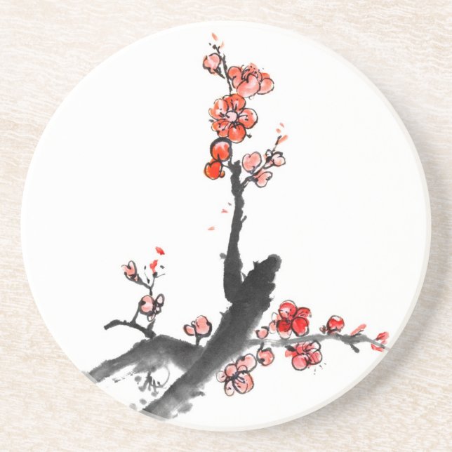 Chinese painting of flowers, plum blossom coaster (Front)