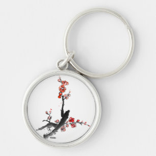 Chinese painting of flowers, plum blossom keychain