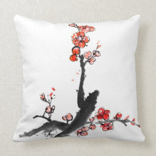 Chinese painting of flowers, plum blossom throw pillow