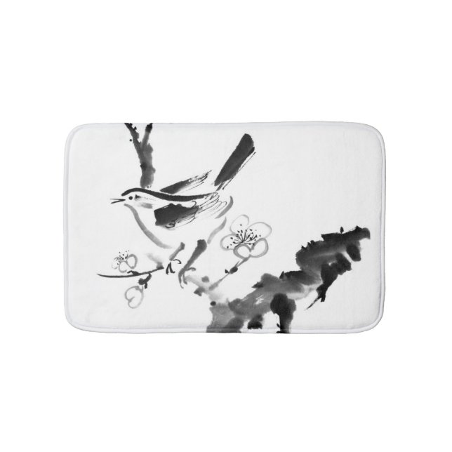 Chinese painting , plum blossom and bird bath mat (Front)