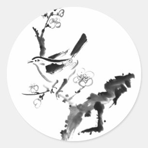 Chinese painting , plum blossom and bird classic round sticker