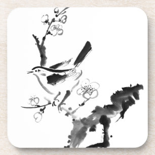 Chinese painting , plum blossom and bird coaster