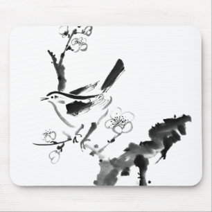 Chinese painting , plum blossom and bird mouse pad