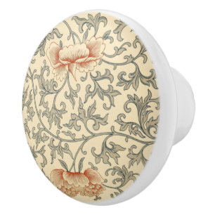Chinese Pale Orange Flower ~ Grey Leaf ~ * ~ Ceramic Knob