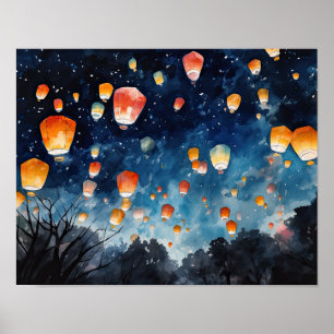 Chinese Paper Lanterns Landscape Art Print Poster