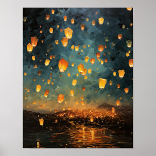 Chinese Paper Lanterns Landscape Art Print Poster