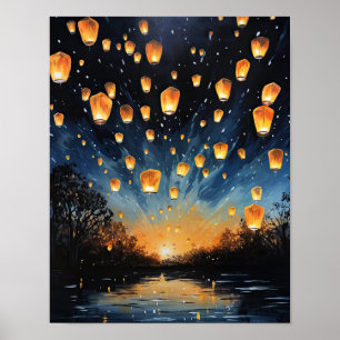 Chinese Paper Lanterns Landscape Art Print Poster