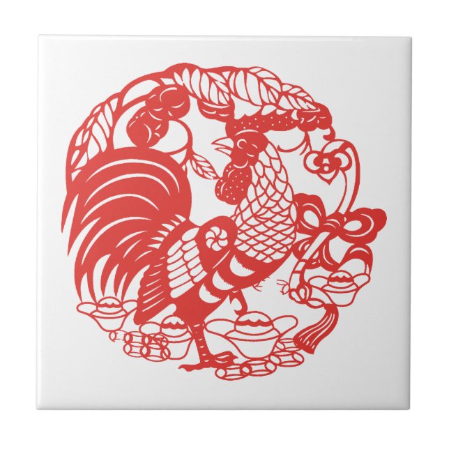 Chinese Papercut Rooster Year 2017 tile (Front)