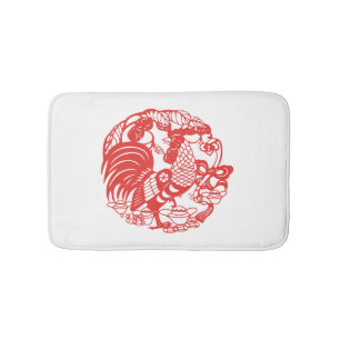Chinese Papercut Rooster Year 2017 white bath mat