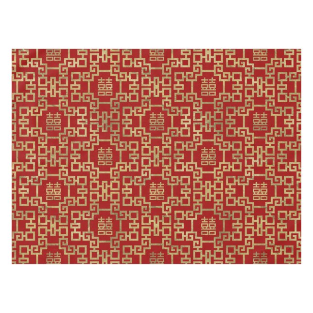 Chinese Pattern Double Happiness Symbol Tablecloth (Front (Horizontal))