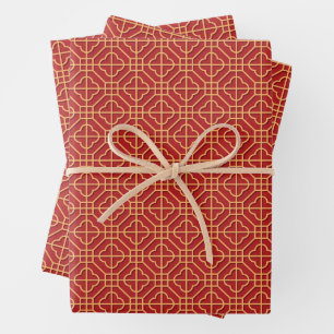 Chinese Pattern Red and Gold Wrapping Paper Sheet
