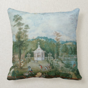 Chinese Pavilion in an English Garden, 18th centur Throw Pillow
