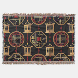 Chinese Pavilion Lattice Pattern Throw Blanket