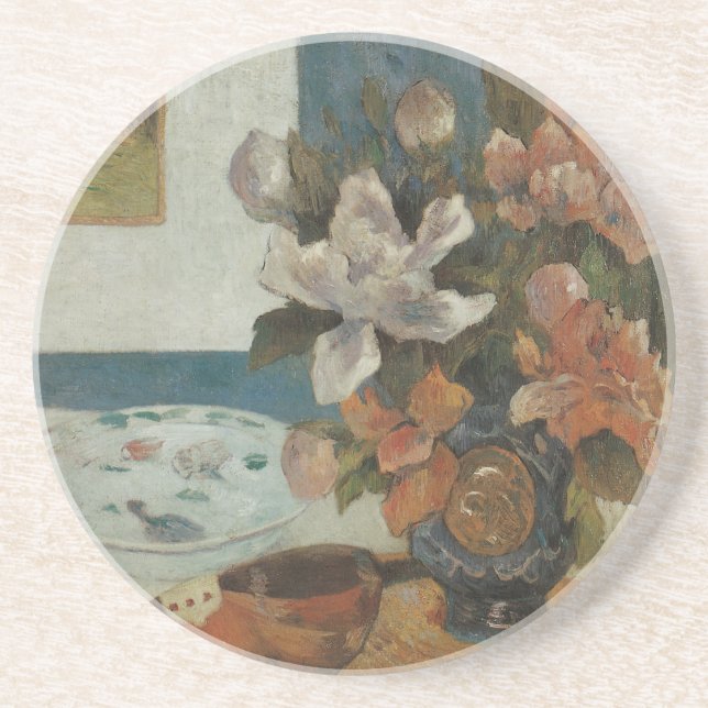 Chinese Peonies and Mandolin by Paul Gauguin Coaster (Front)