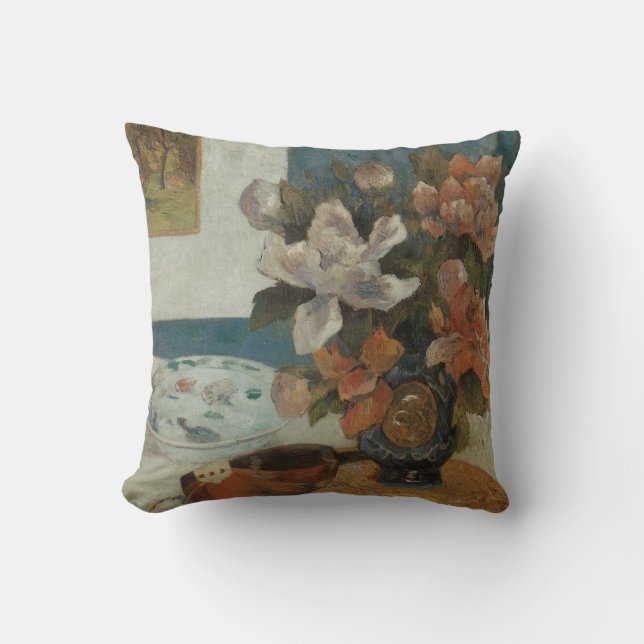 Chinese Peonies and Mandolin by Paul Gauguin Throw Pillow (Front)