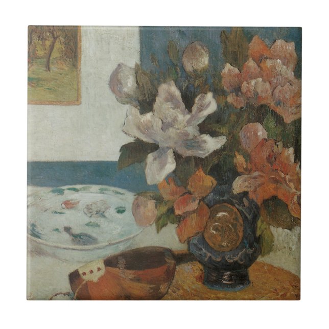 Chinese Peonies and Mandolin by Paul Gauguin Tile (Front)