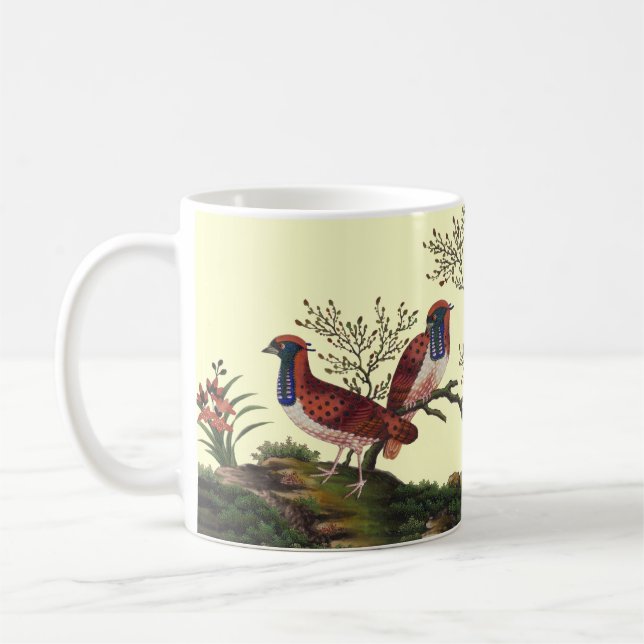 Chinese Pheasants Elegant Rice Paper Painting Coffee Mug (Left)