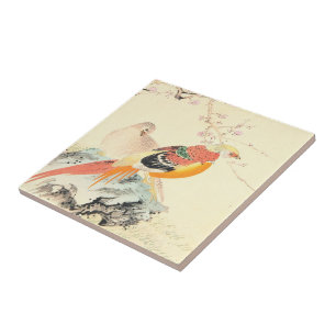 Chinese Pheasants Imao Keinen birds and sakura Tile