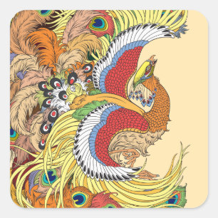 Chinese phoenix feng huang square sticker