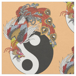 Chinese phoenix or Feng Huang with yin yang symbol Fabric