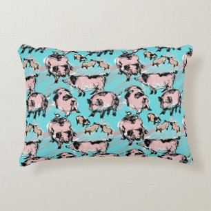 Chinese Pig Year 2019 Original drawing Blue Accent Pillow