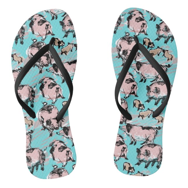 Chinese Pig Year 2019 Original drawing Blue F-Flop Flip Flops (Footbed)