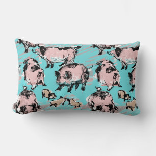 Chinese Pig Year 2019 Original drawing Blue Lumbar Lumbar Pillow
