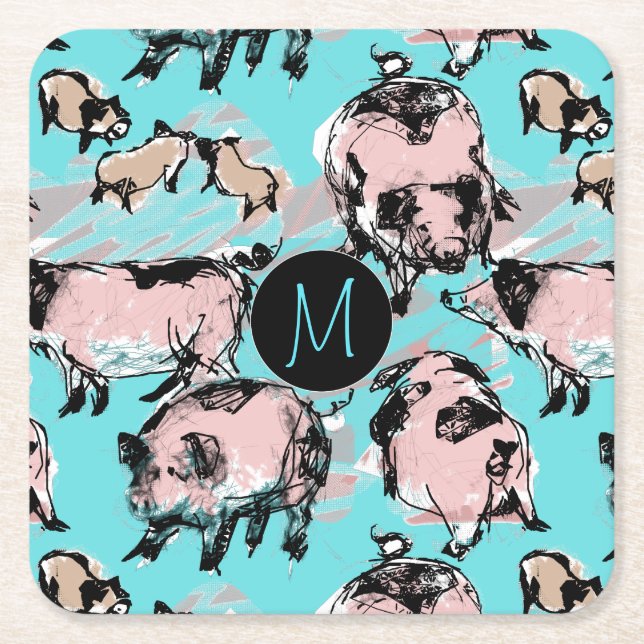 Chinese Pig Year 2019 Original Monogram B Square C Square Paper Coaster (Front)