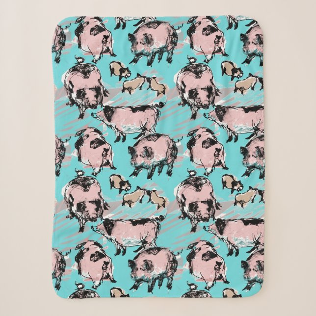 Chinese Pig Year Baby Original drawing Blue Sherpa Sherpa Blanket (Front)