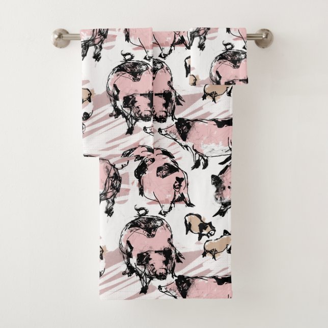 Chinese Pig Year Birthday Original drawing BTS2 Bath Towel Set (Insitu)