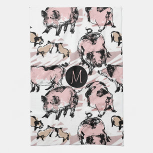 Chinese Pig Year Zodiac Original Monogram Kitchen Kitchen Towel