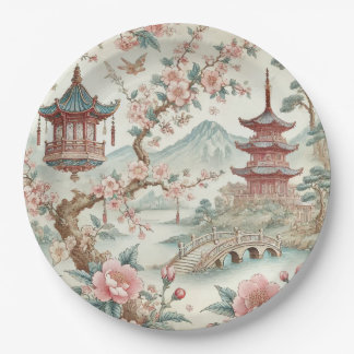 Chinese Pink toile Paper Plates