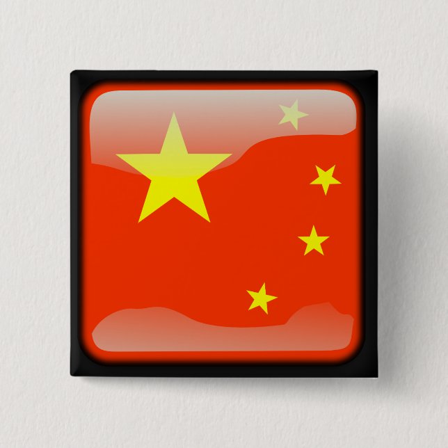 Chinese polished flag 2 inch square button (Front)