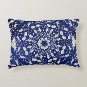 Chinese Porcelain: Blue Watercolor Floral Accent Pillow