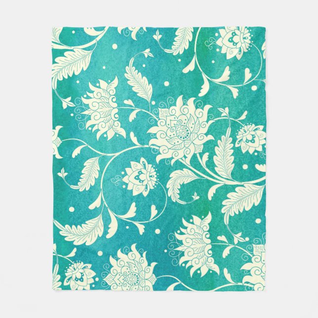 Chinese Porcelain Floral Watercolor Fleece Blanket (Front)