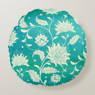 Chinese Porcelain Floral Watercolor Round Pillow