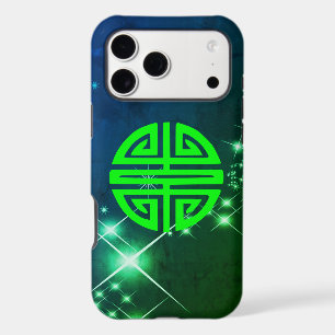 Chinese prosperity symbol green sparkles