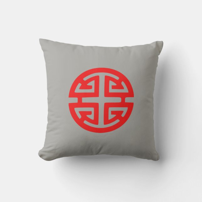 Chinese prosperity symbol red throw pillow (Front)