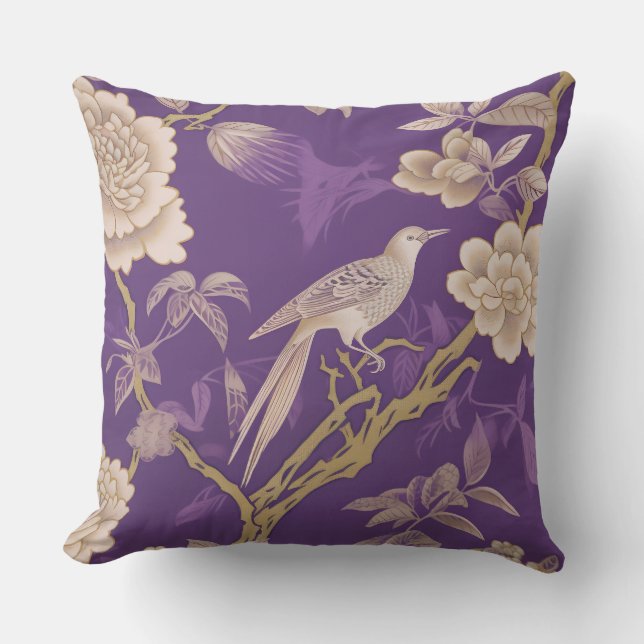 Chinese purple gold floral  outdoor pillow (Front)
