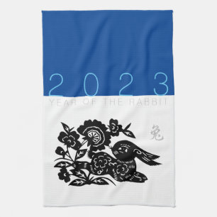 Chinese Rabbit Year Zodiac paper-cut KT Kitchen Towel