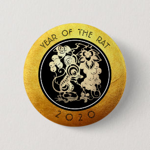 Chinese Rat New Year 2020 Paper-cut 3 RB 2 Inch Round Button