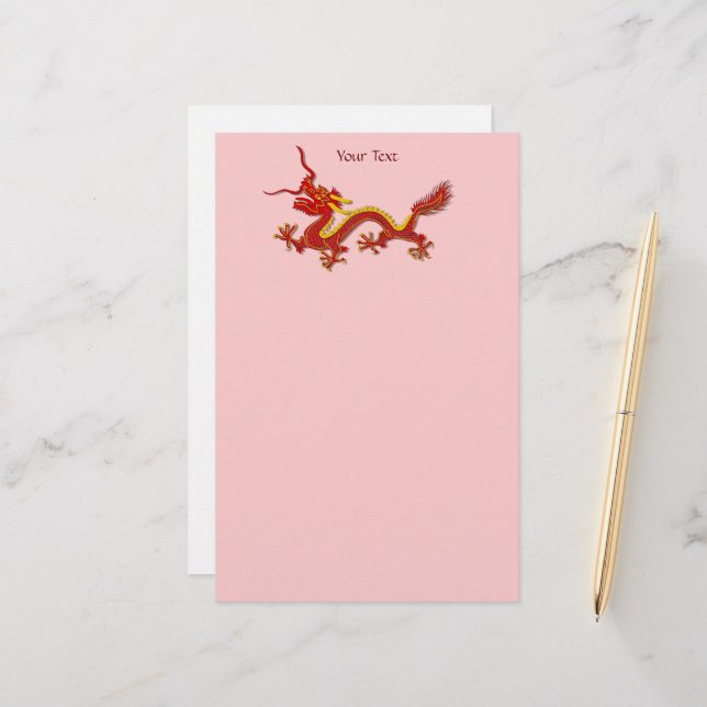 Chinese Red And Gold Dragon Stationery (Front/Back In Situ)