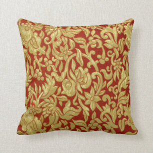 Chinese Red and Gold Pattern Throw Pillow