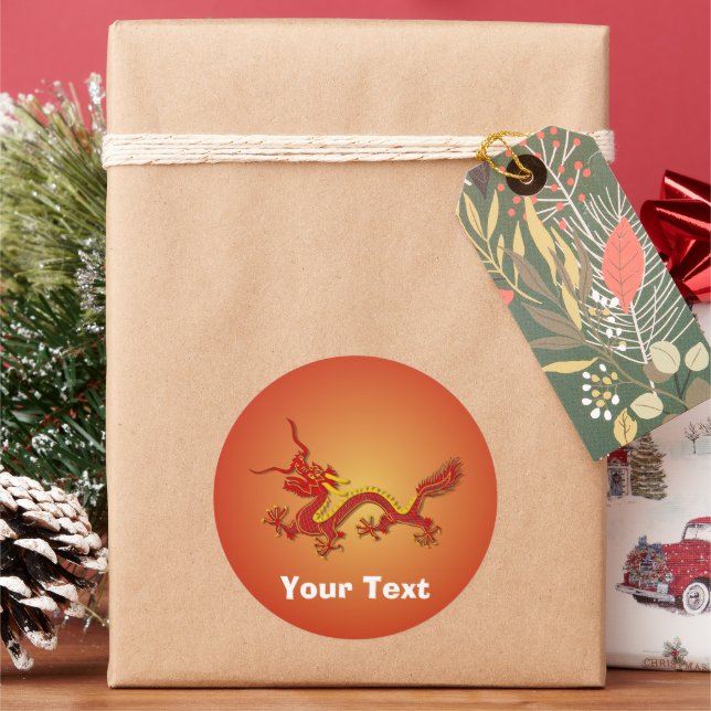 Chinese Red And Gold Year Dragon Name Badge Classic Round Sticker (Holiday)
