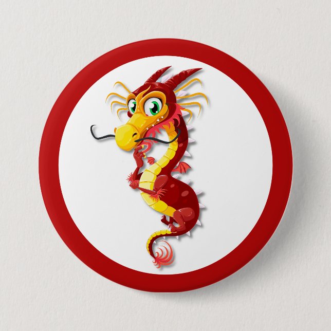 Chinese Red Dragon 3 Inch Round Button (Front)