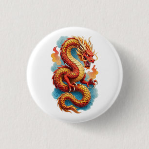 Chinese Red Dragon Fiery Illustration-67561 1 Inch Round Button