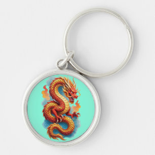 Chinese Red Dragon Fiery Illustration-67561 Keychain