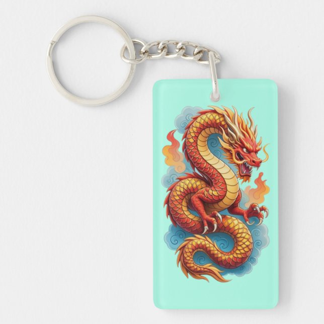 Chinese Red Dragon Fiery Illustration-67561 Keychain (Front)