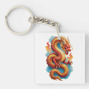 Chinese Red Dragon Fiery Illustration-67561 Keychain